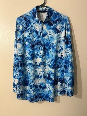 SCALES Flower Tides Womens long Sleeve Polo White, X-Large